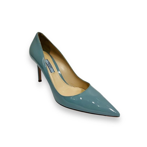 PRADA Blue Patent Leather Pointed Toe Heels 100 mm Pumps 39 US 9 - Picture 3 of 8